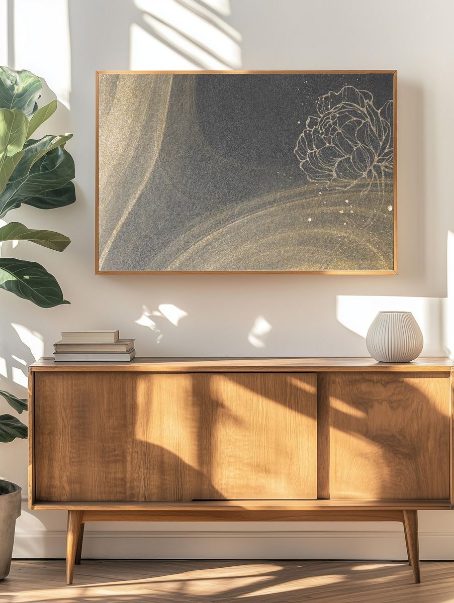 Outline flower decoration gold glitter. — room view 3