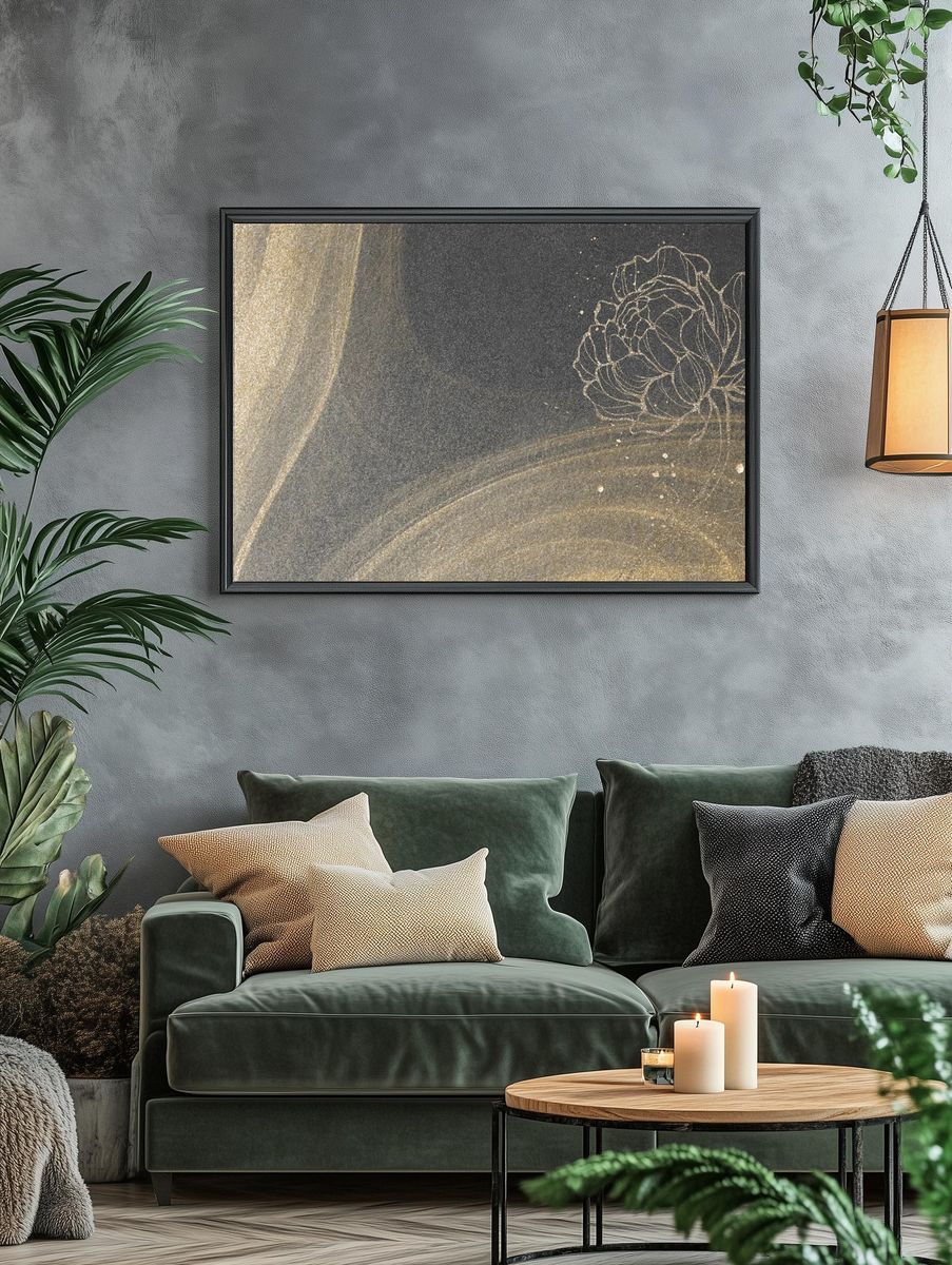 Outline flower decoration gold glitter. — room view 4