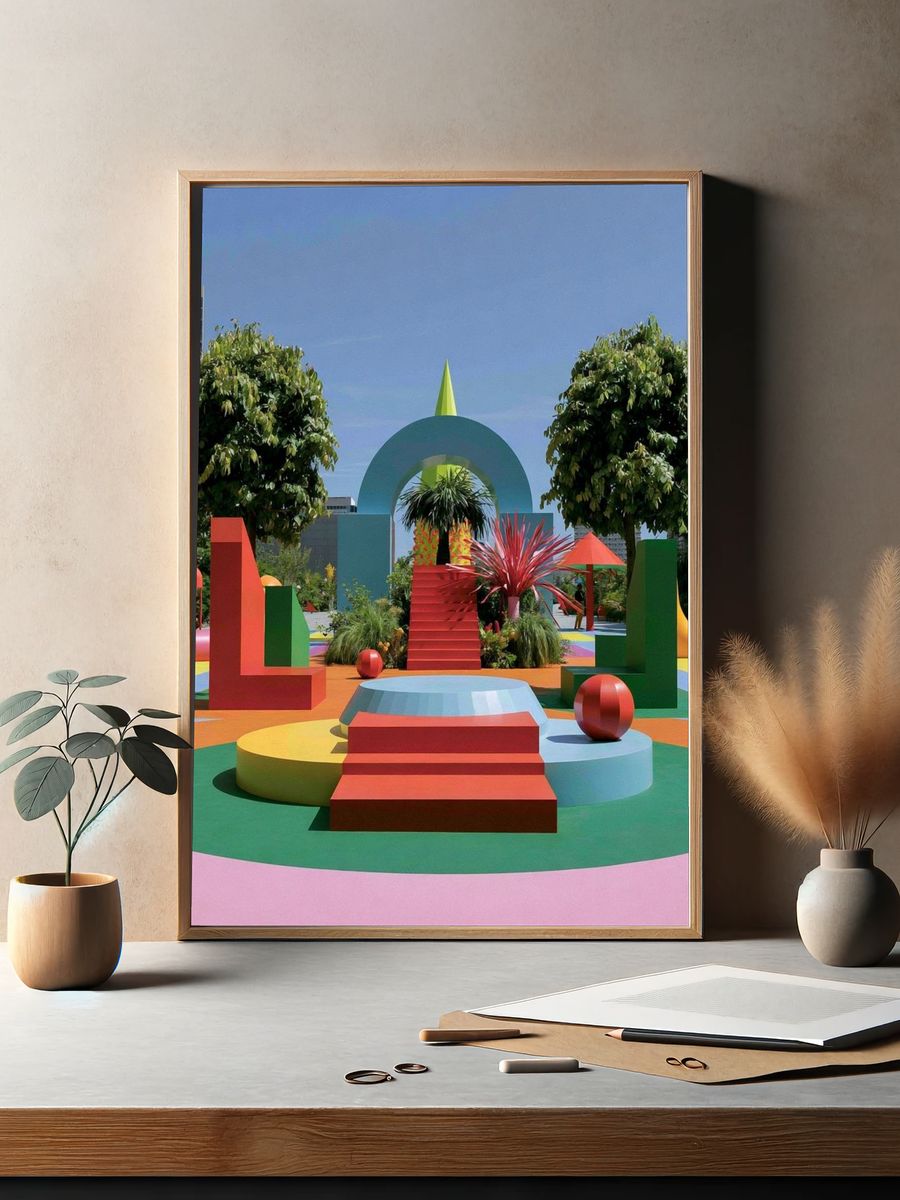Colorful Geometric Garden Poster. — room view 2