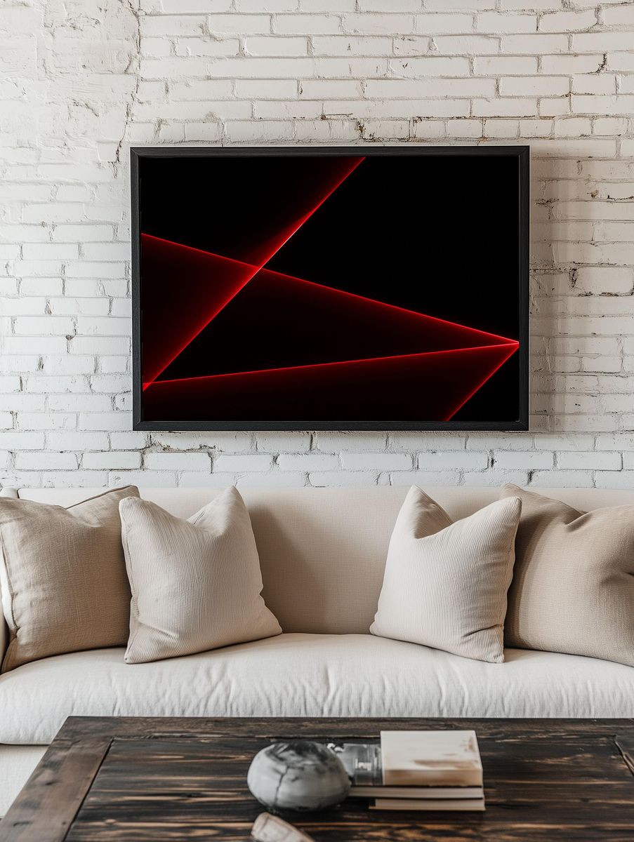 Red Neon Geometric Abstract Poster. — room view 1