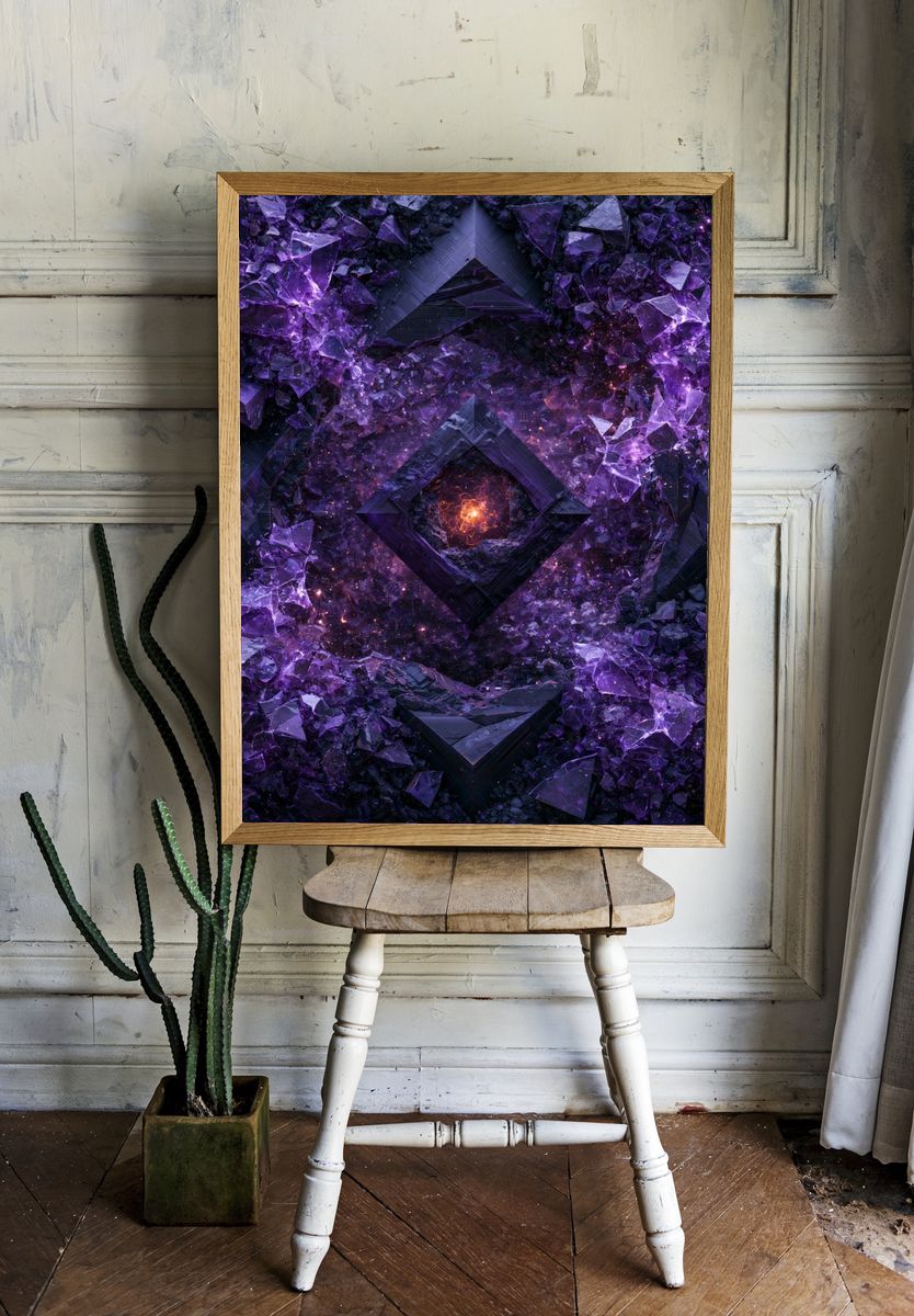 Cosmic Purple Crystal Abstract Poster. room preview
