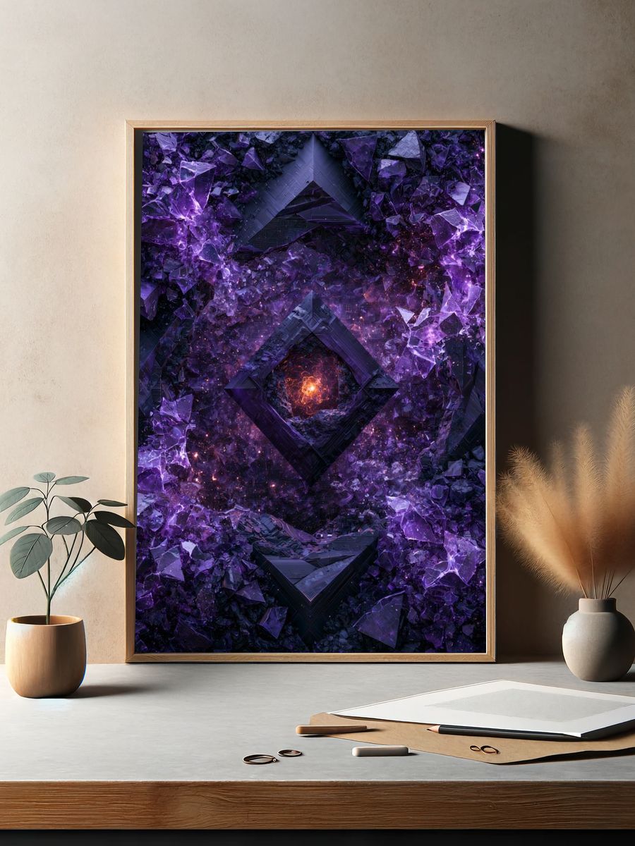 Cosmic Purple Crystal Abstract Poster. — room view 2