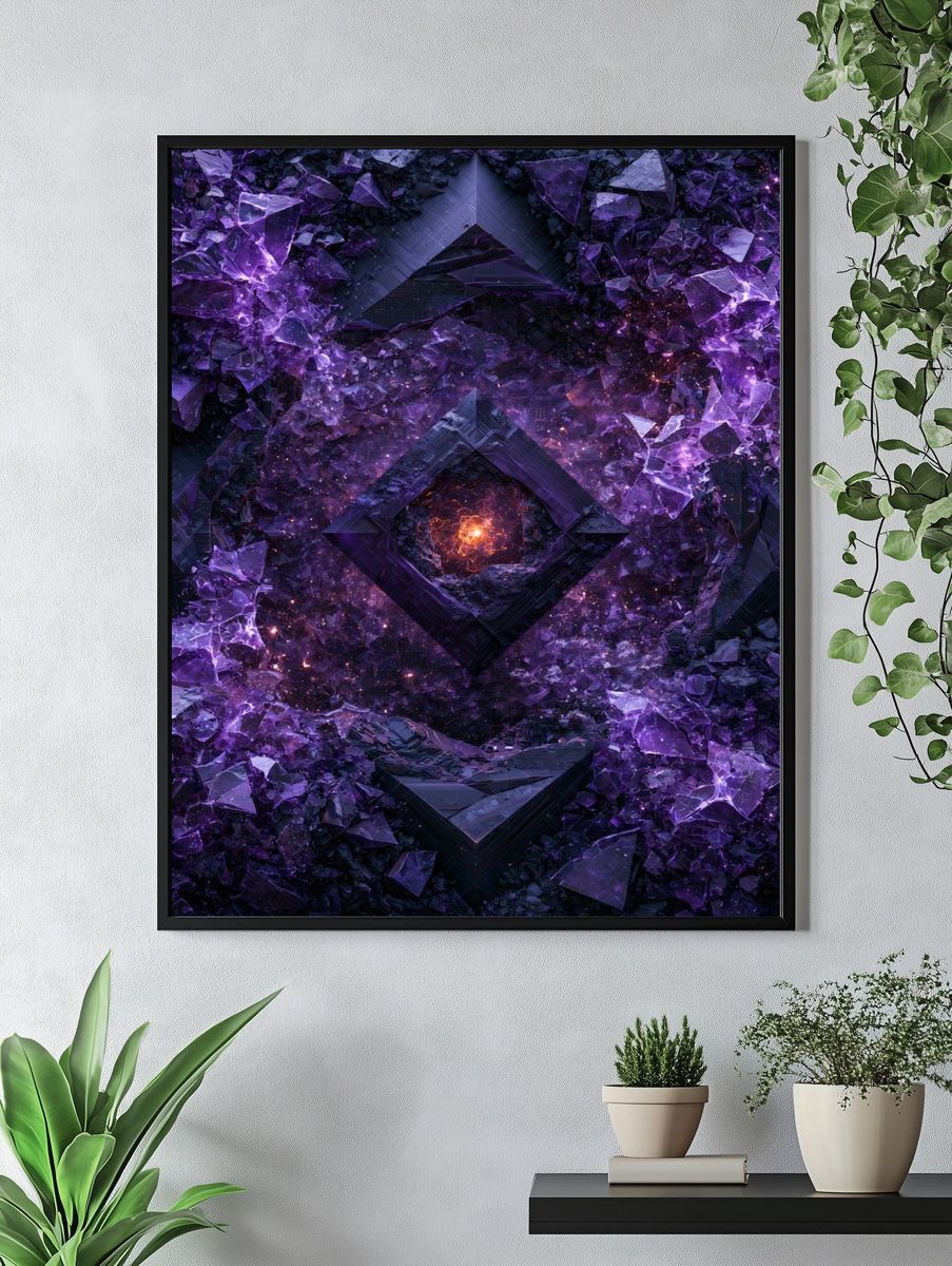 Cosmic Purple Crystal Abstract Poster. — room view 4
