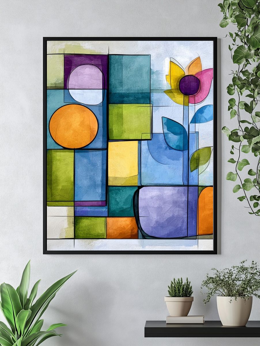 Geometric Floral Abstract Poster. — room view 4