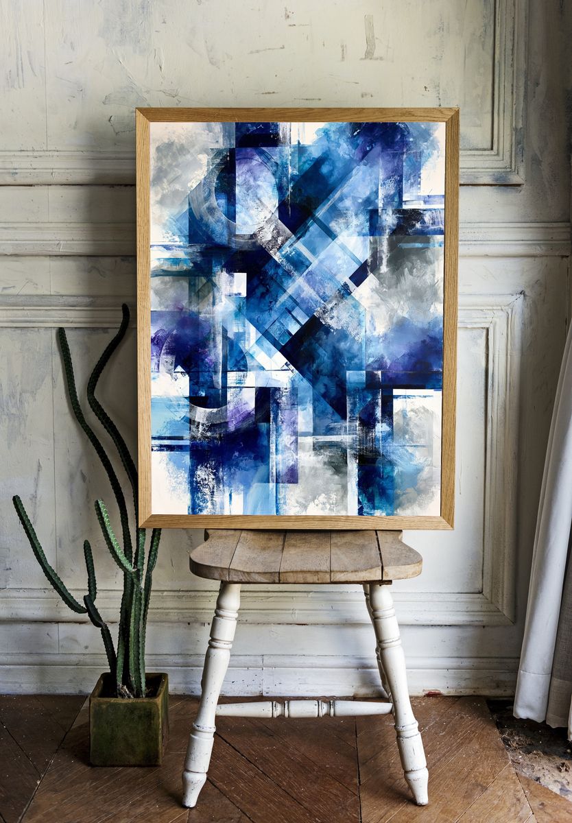 Blue Geometric Abstract Poster. room preview