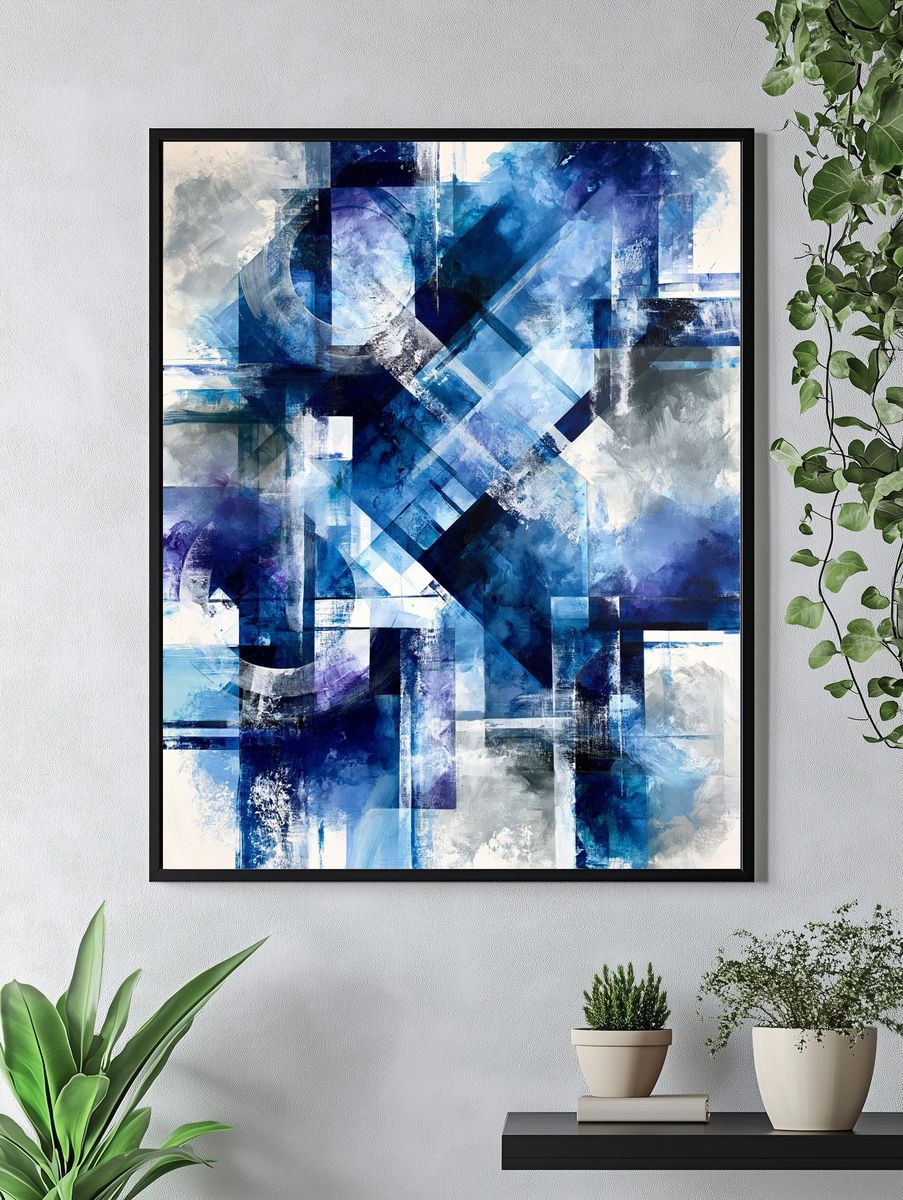 Blue Geometric Abstract Poster. — room view 4