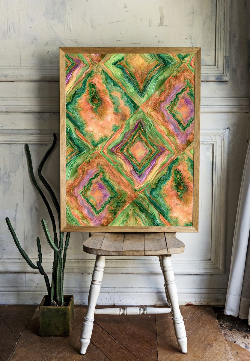 Marbled Diamond Pattern Abstract Poster. — room view 1