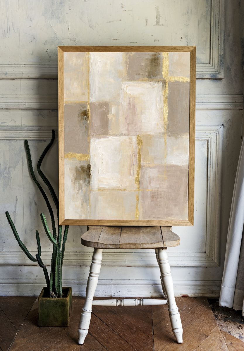 Neutral Gold Grid Abstract Poster. — room view 1