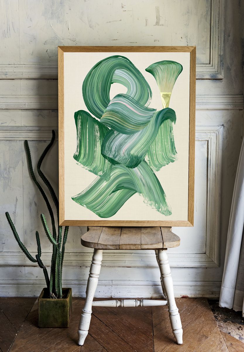 Emerald Brushstroke Abstract Poster. — room view 1