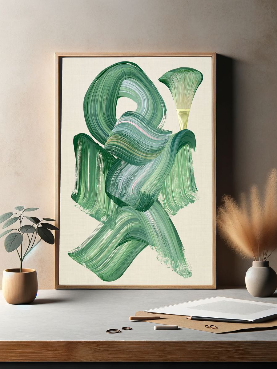 Emerald Brushstroke Abstract Poster. — room view 2