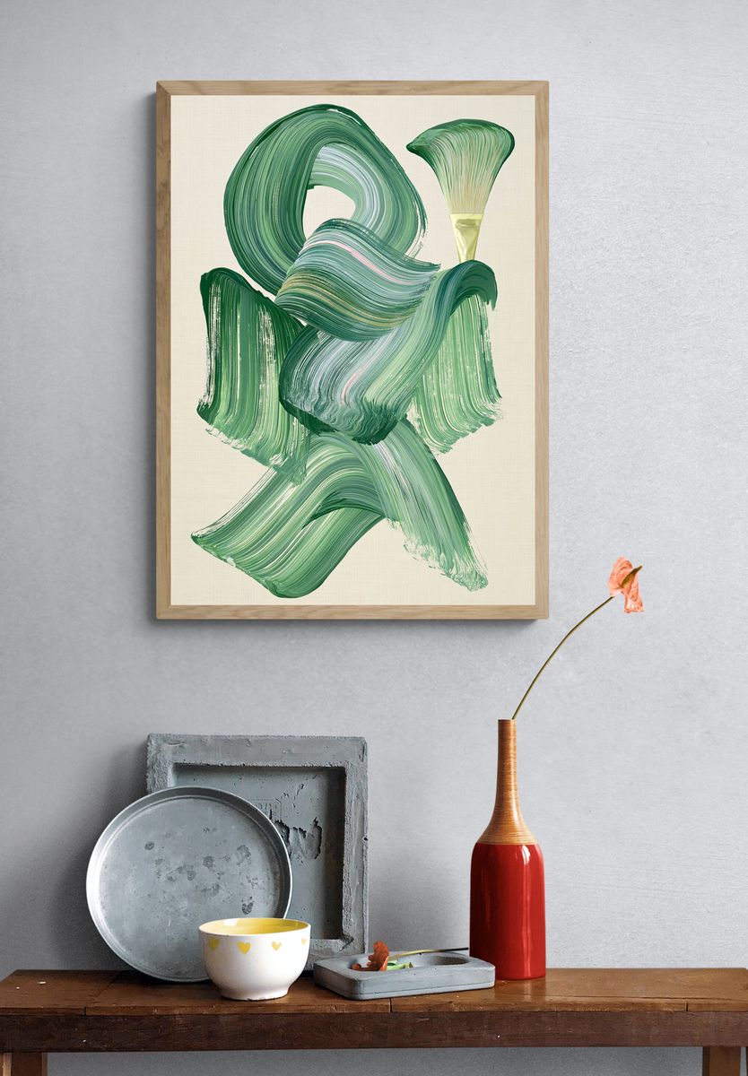 Emerald Brushstroke Abstract Poster. — room view 3