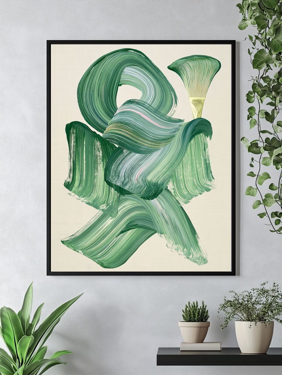 Emerald Brushstroke Abstract Poster. — room view 4