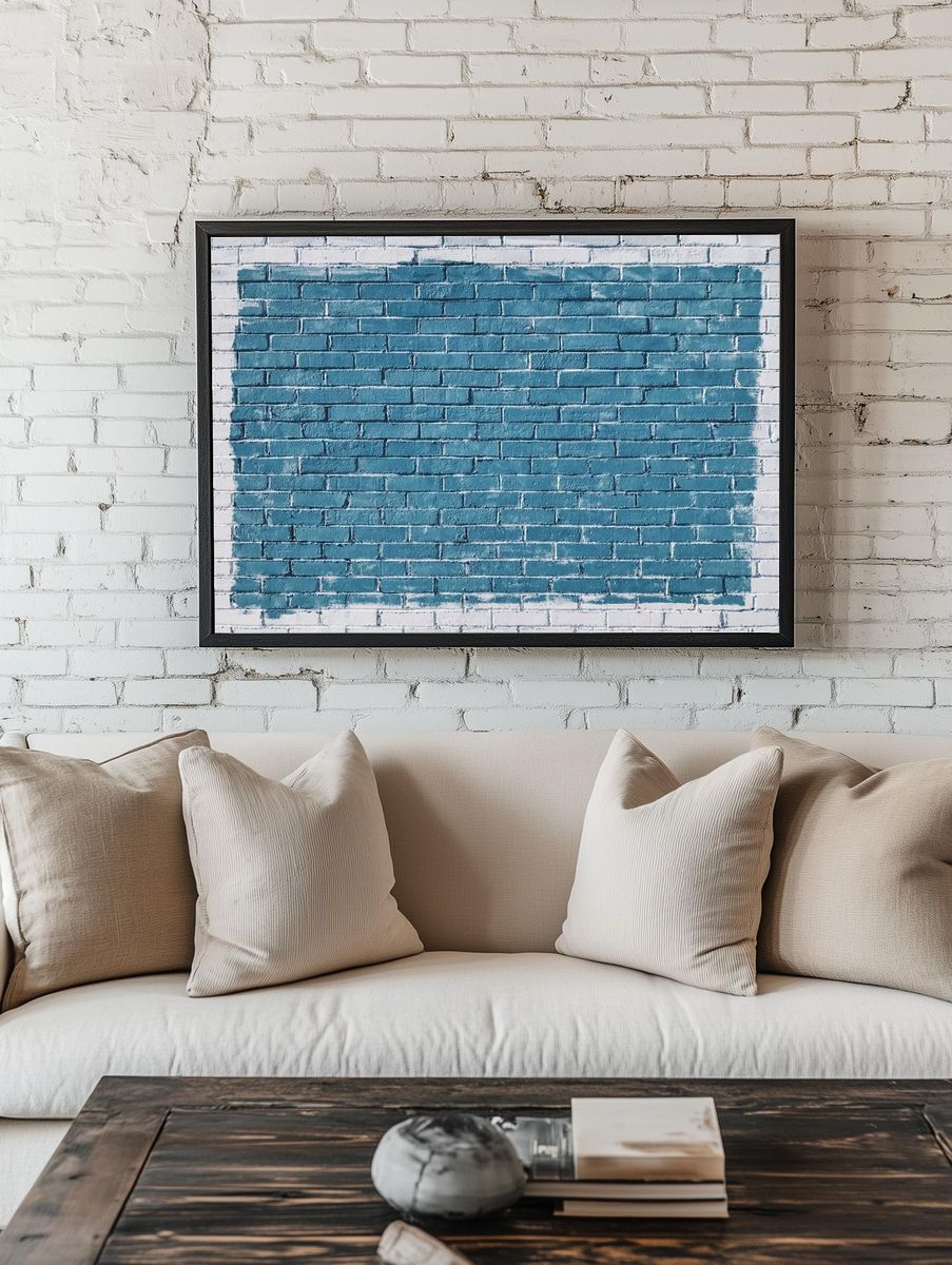 Blue painted rectangle painted white room preview