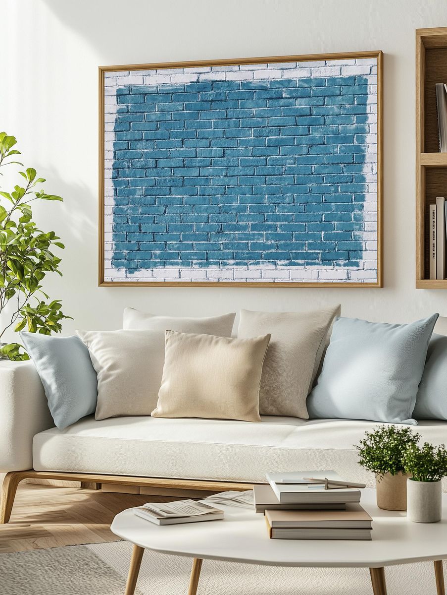 Blue painted rectangle painted white. — room view 2