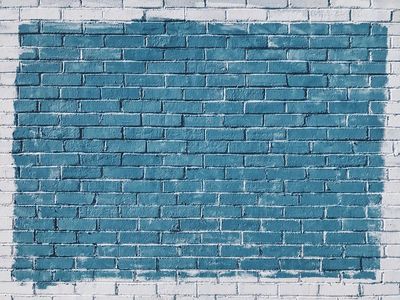 Blue painted rectangle painted white. poster