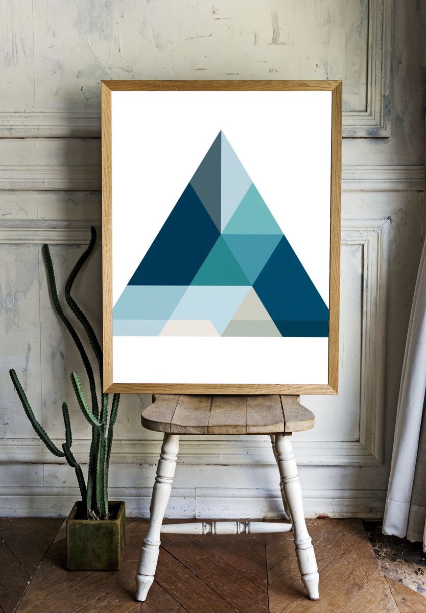 Geometric Blue Triangle Poster. — room view 1