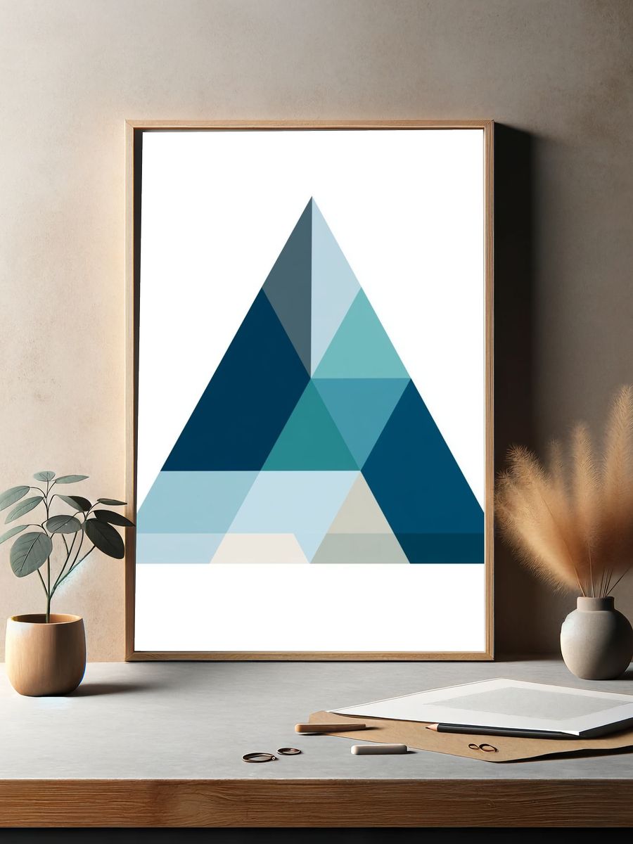Geometric Blue Triangle Poster. — room view 2