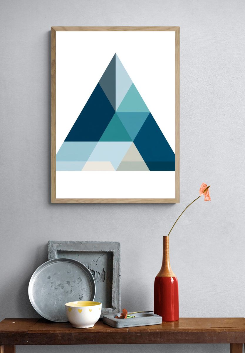 Geometric Blue Triangle Poster. — room view 3
