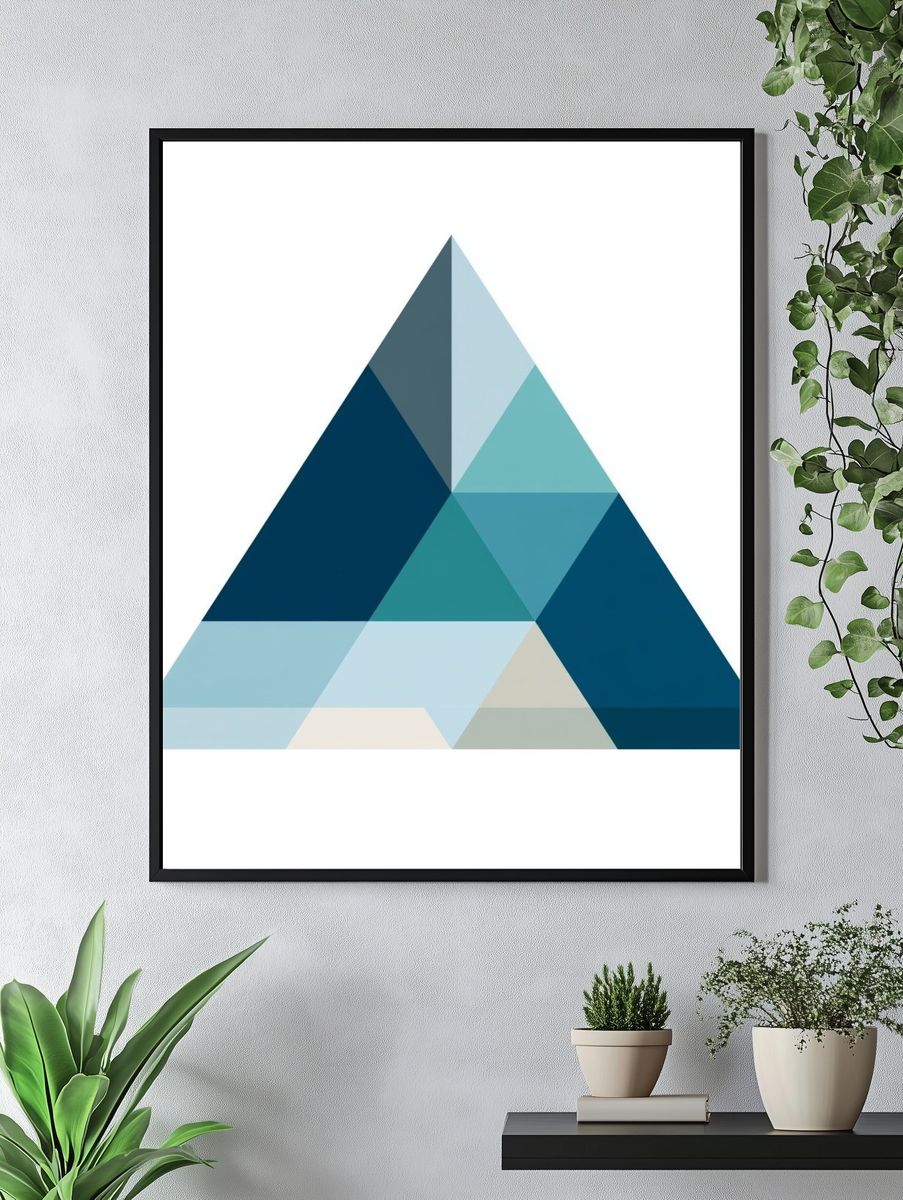 Geometric Blue Triangle Poster. — room view 4