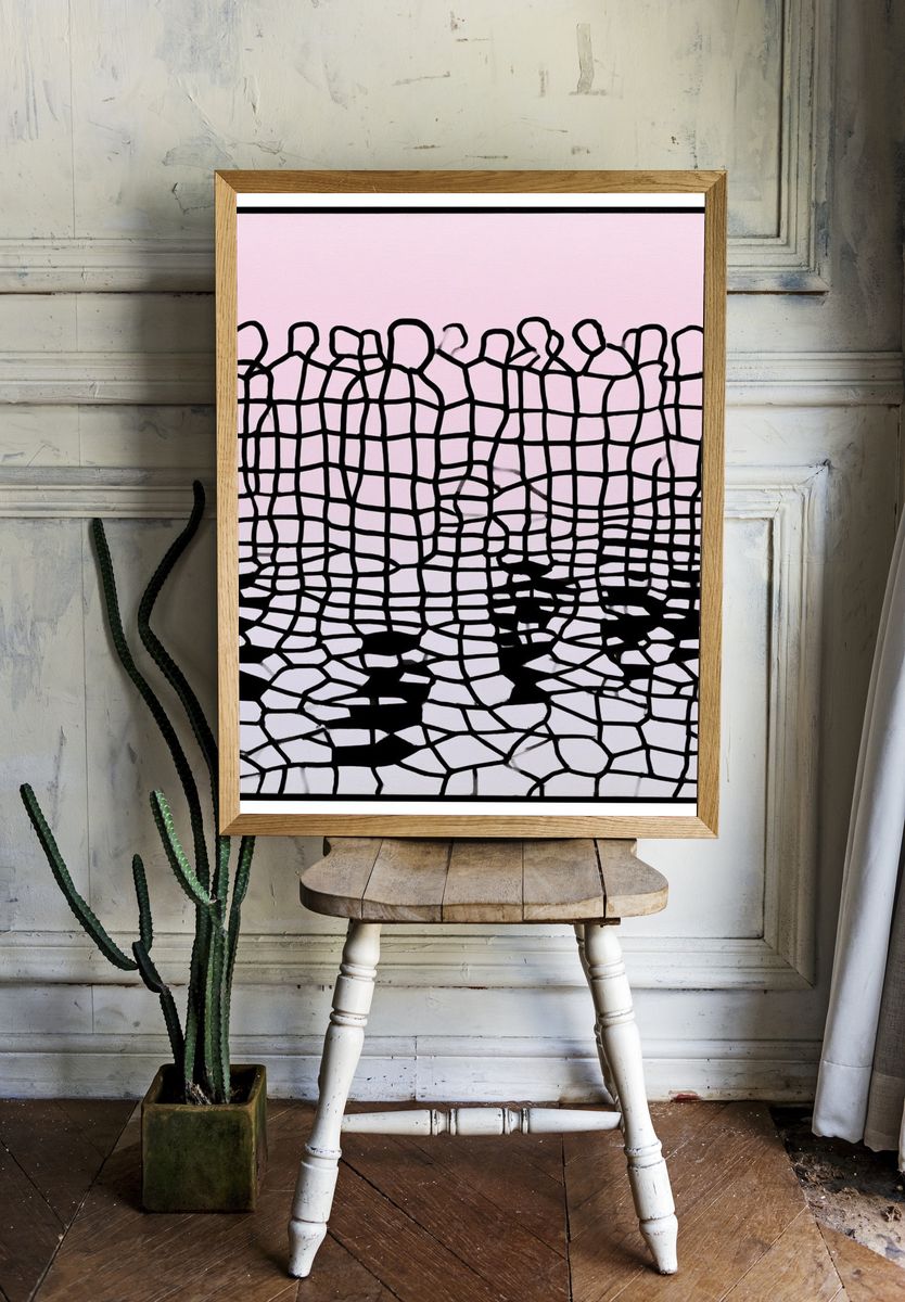 Cracked Grid Abstract Poster. — room view 1