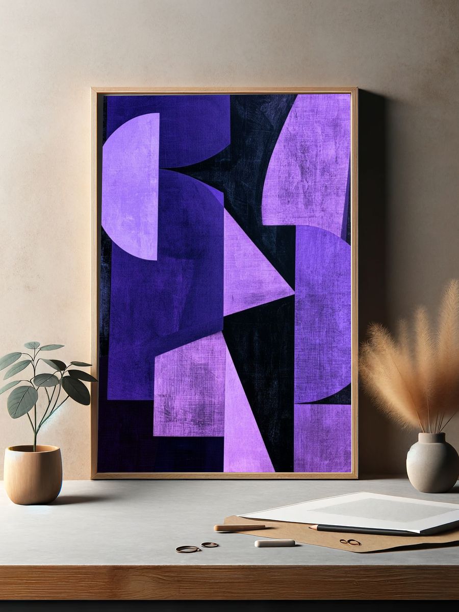 Purple Geometric Abstract Poster. — room view 2