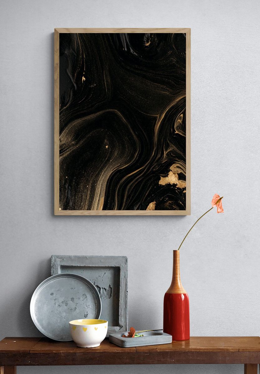 Black and Gold Marble Abstract Poster. — room view 3