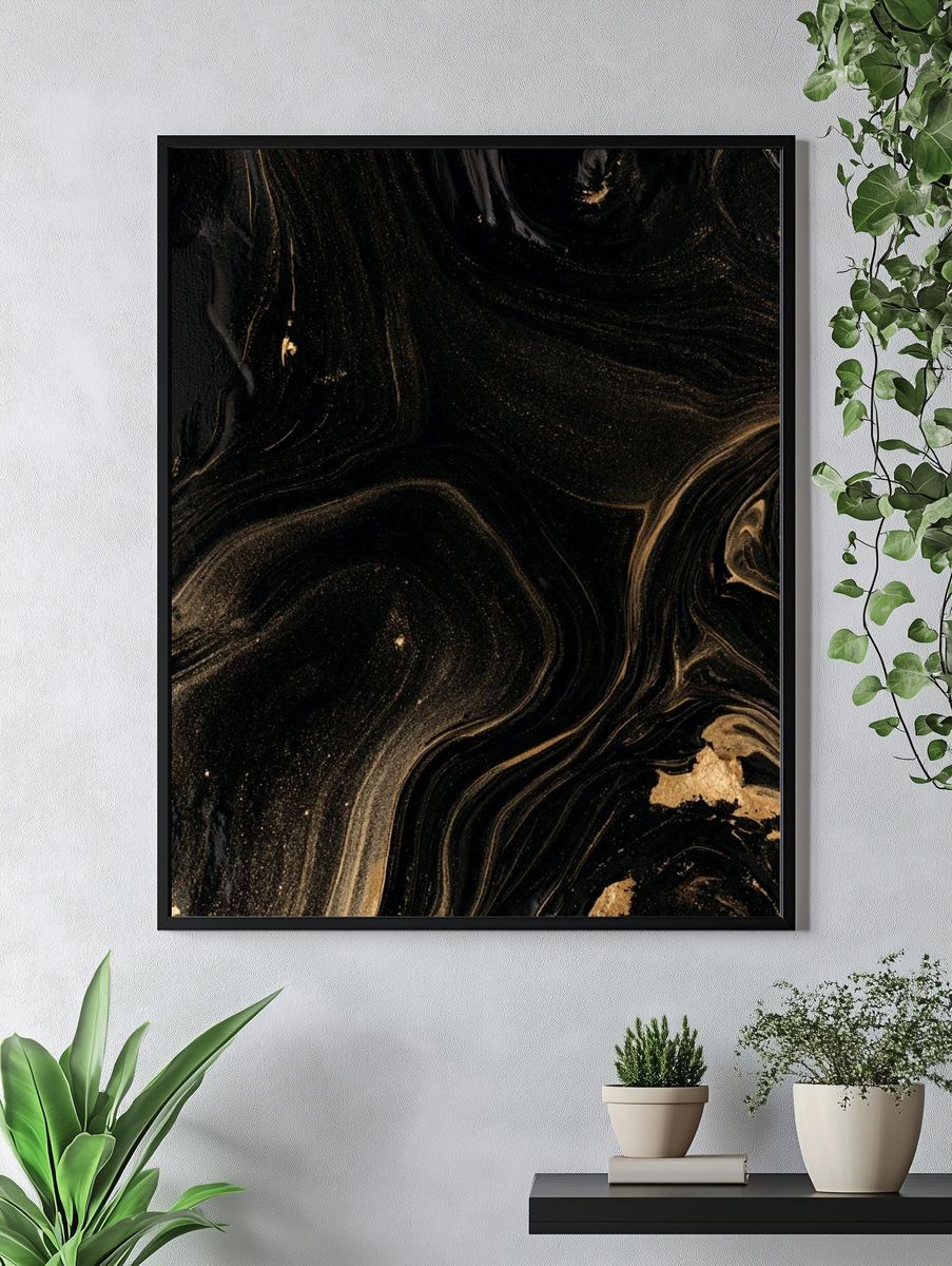 Black and Gold Marble Abstract Poster. — room view 4