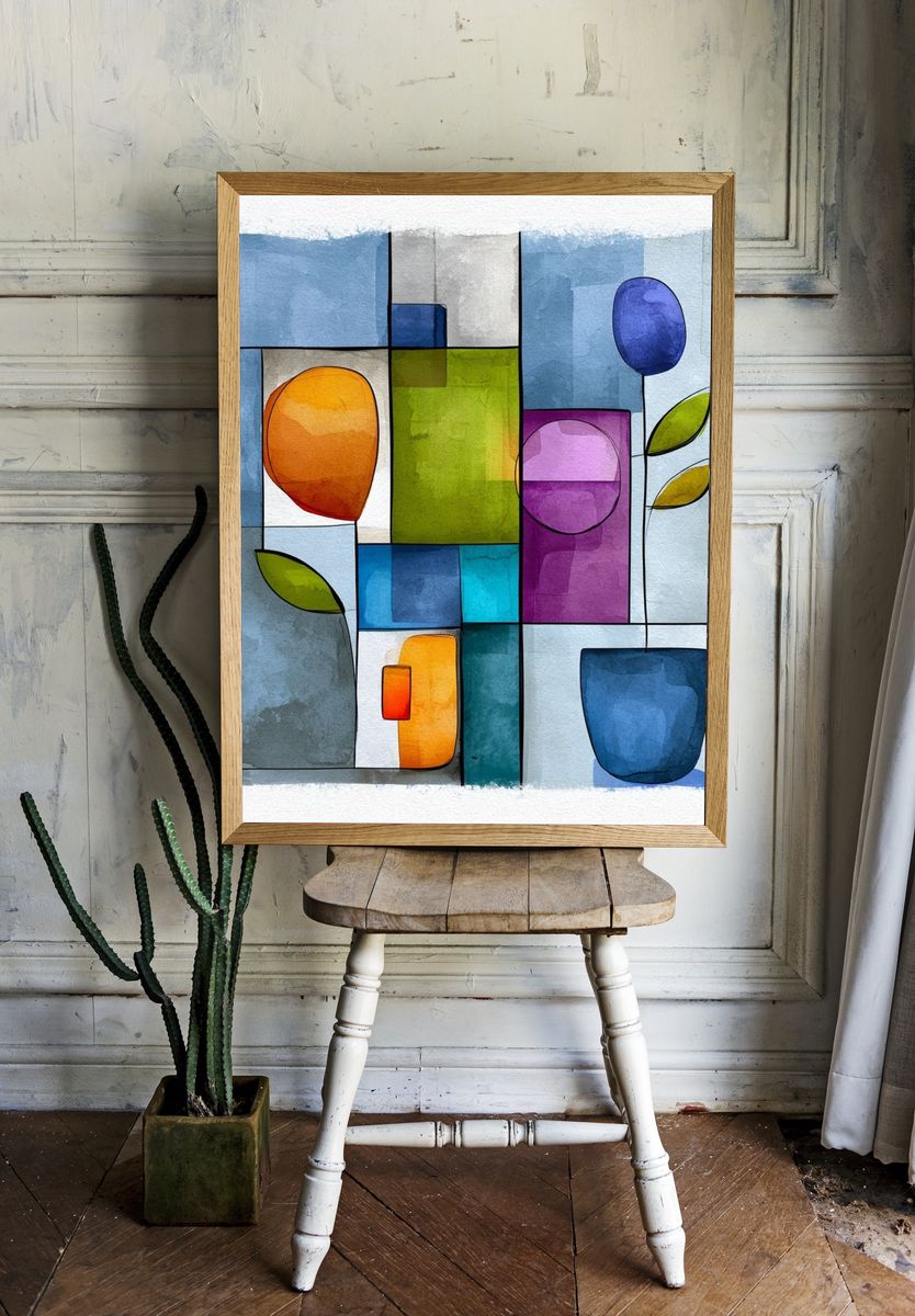 Geometric Watercolor Abstract Poster. — room view 1