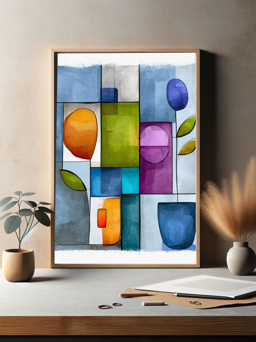 Geometric Watercolor Abstract Poster. — room view 2