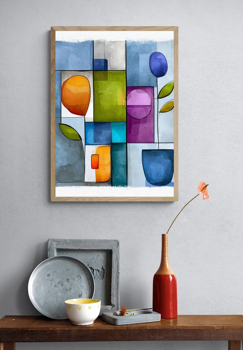Geometric Watercolor Abstract Poster. — room view 3