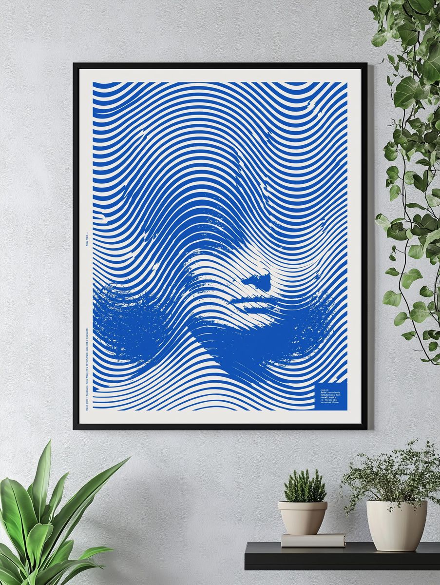 Blue Wave Optical Abstract Poster. — room view 4