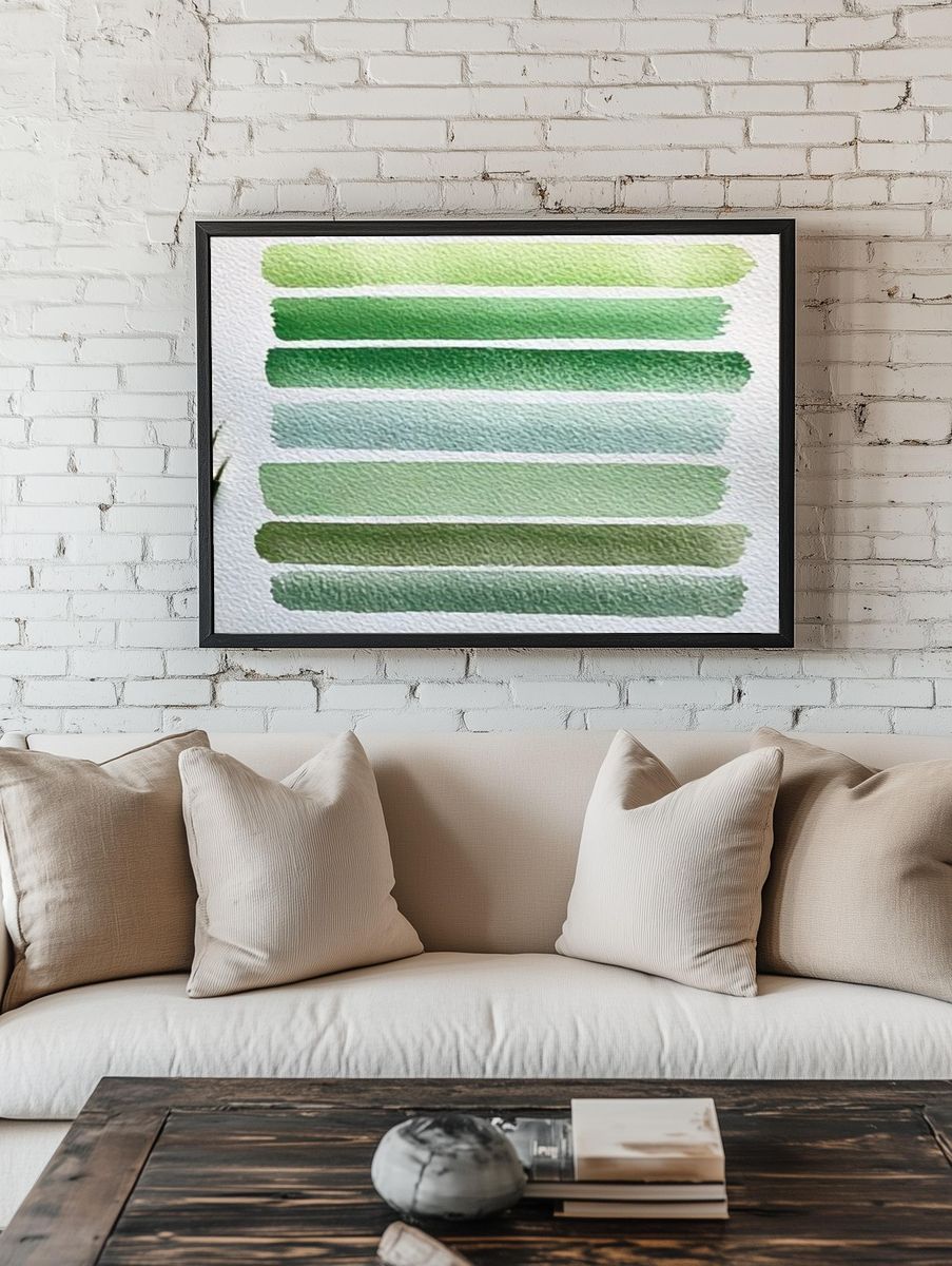 Green Watercolor Stripes Poster. — room view 1