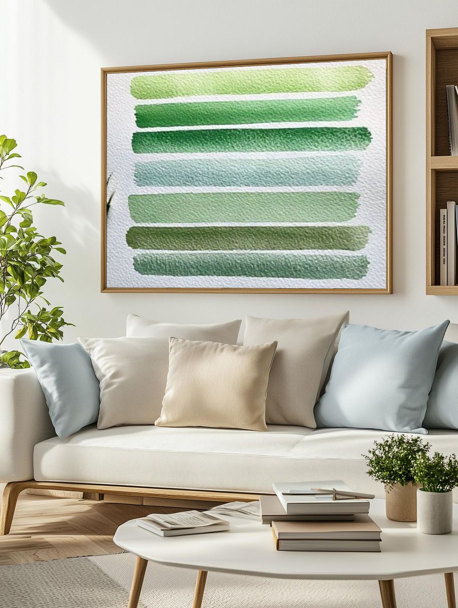 Green Watercolor Stripes Poster. — room view 2