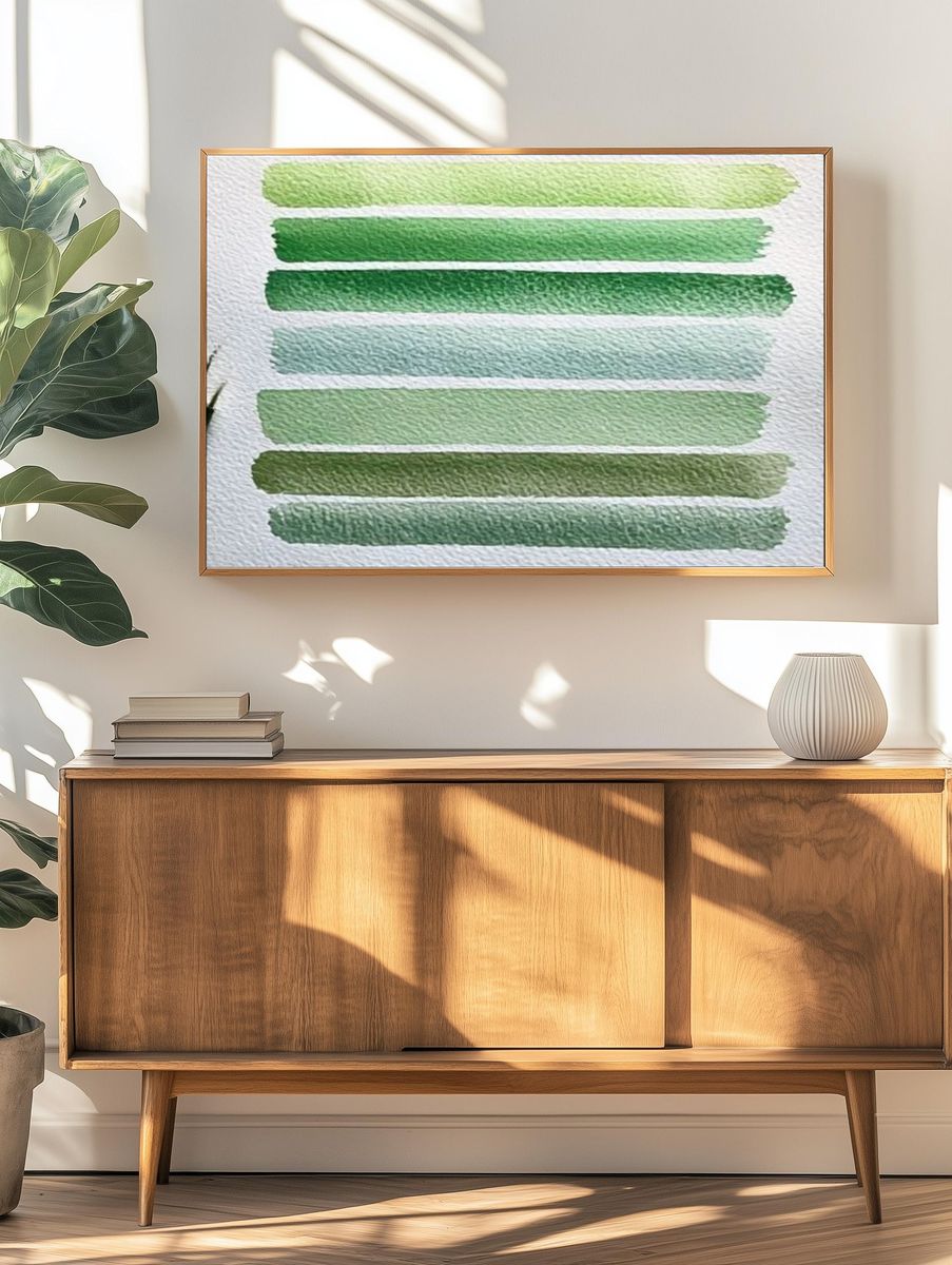 Green Watercolor Stripes Poster. — room view 3