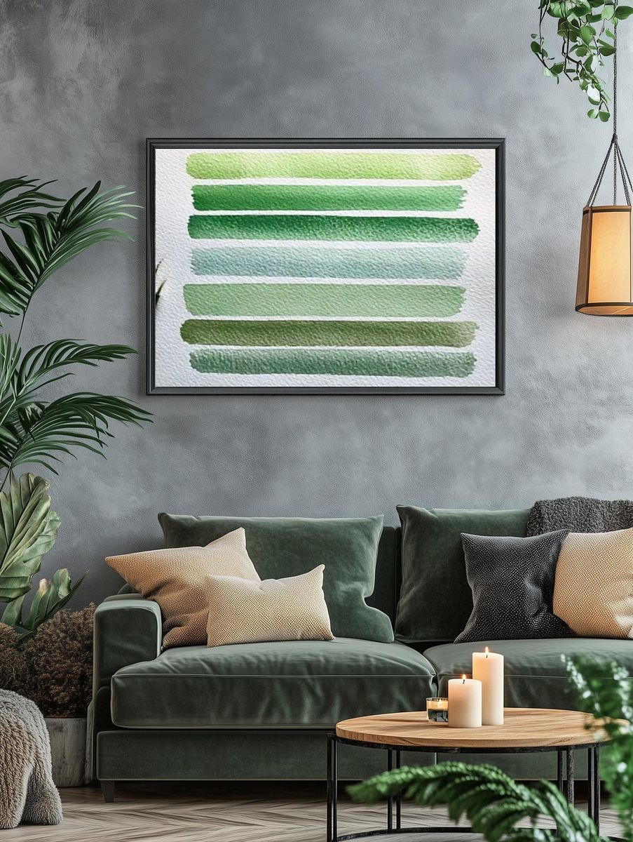 Green Watercolor Stripes Poster. — room view 4