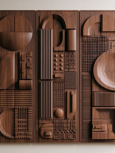 Wooden Geometric Relief Abstract Poster.