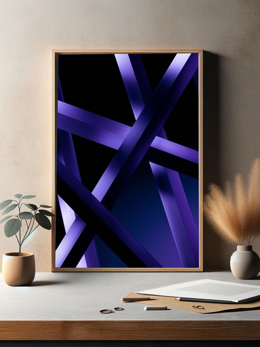 Purple Neon Geometry Poster. — room view 2