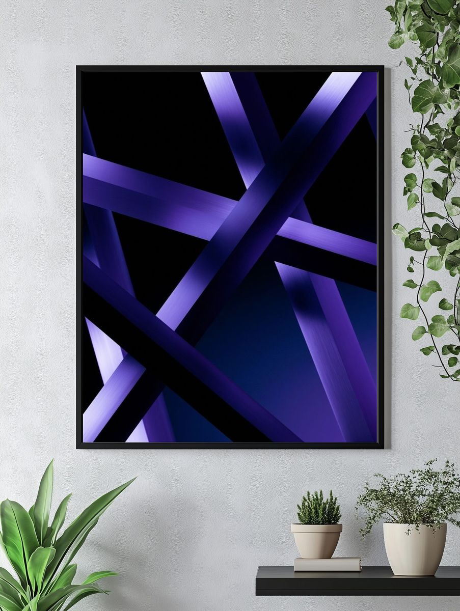 Purple Neon Geometry Poster. — room view 4