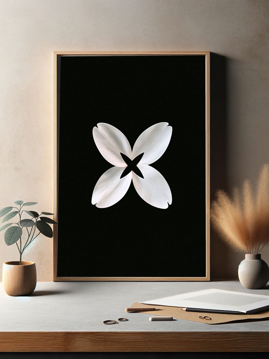 White Petal Bloom Abstract Print. — room view 2