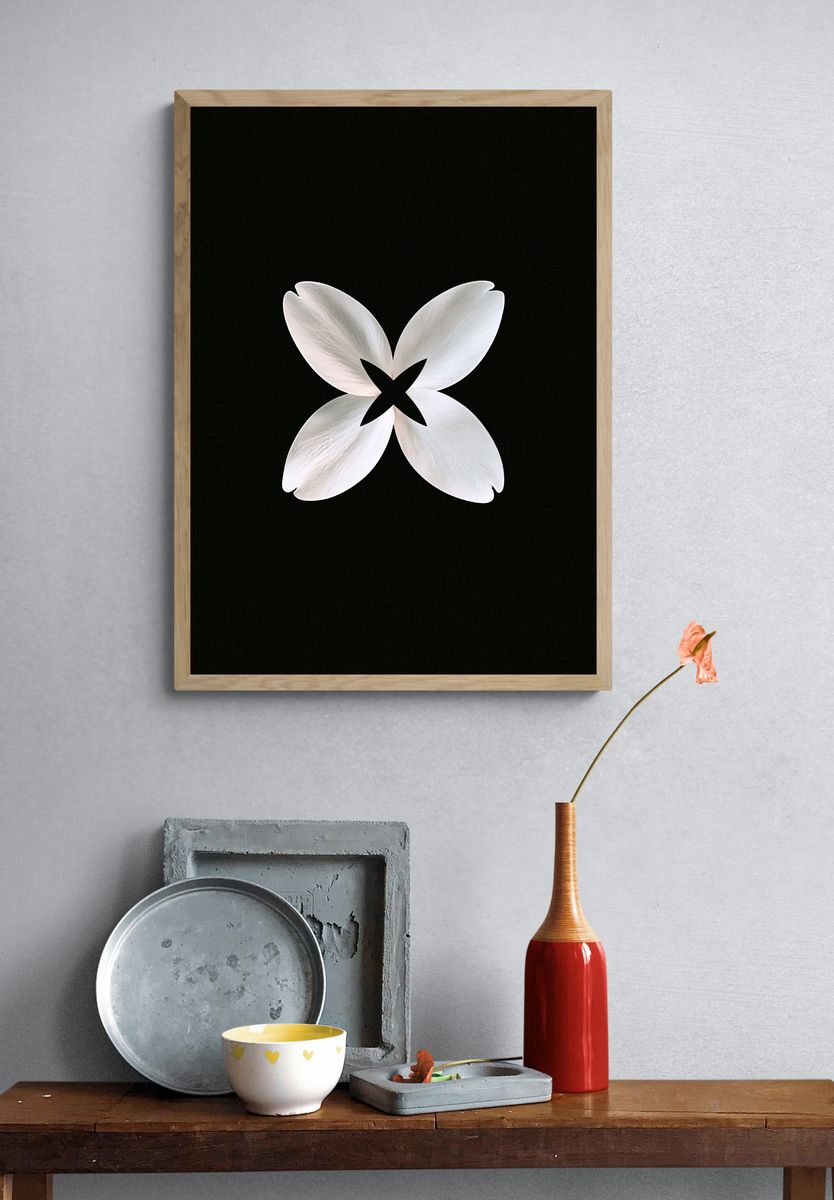 White Petal Bloom Abstract Print. — room view 3