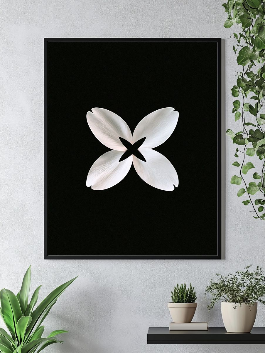 White Petal Bloom Abstract Print. — room view 4