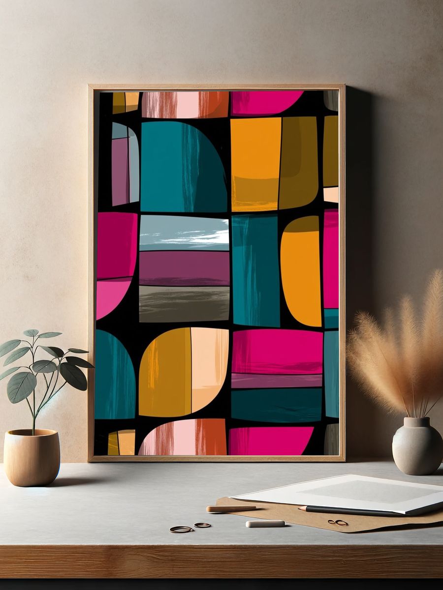 Color Block Mosaic Abstract Poster. — room view 2