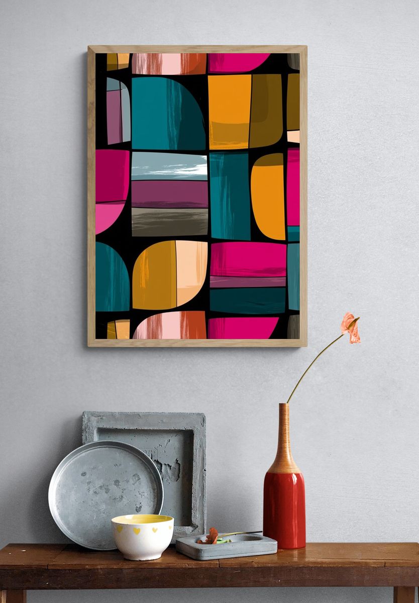 Color Block Mosaic Abstract Poster. — room view 3