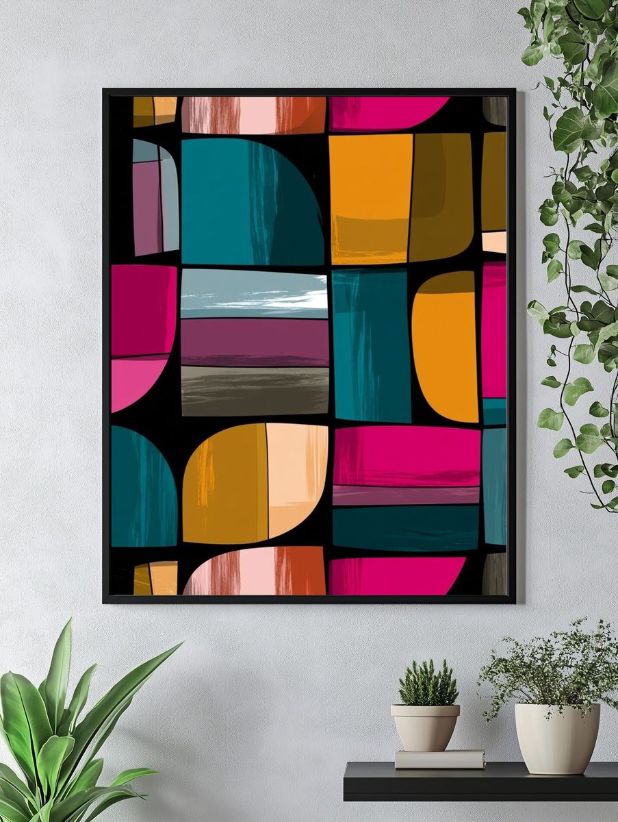 Color Block Mosaic Abstract Poster. — room view 4