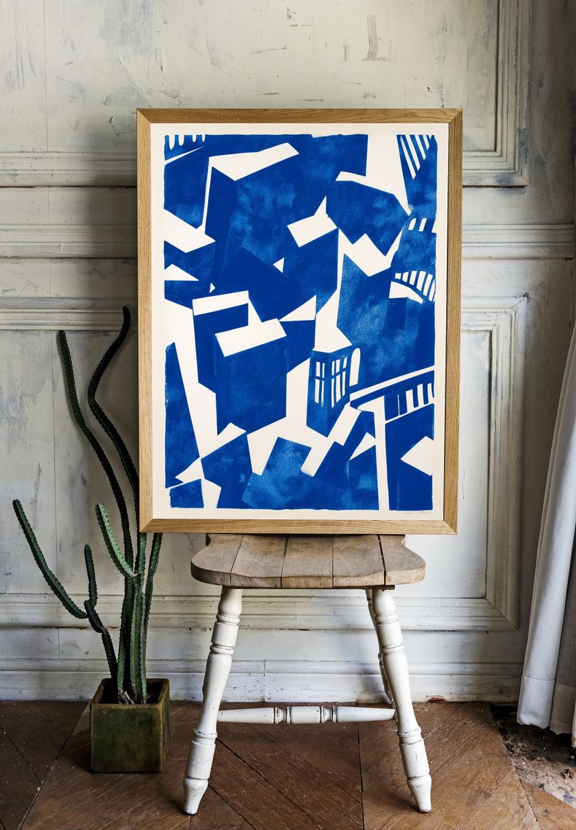 Blue Geometric Abstract Poster. room preview