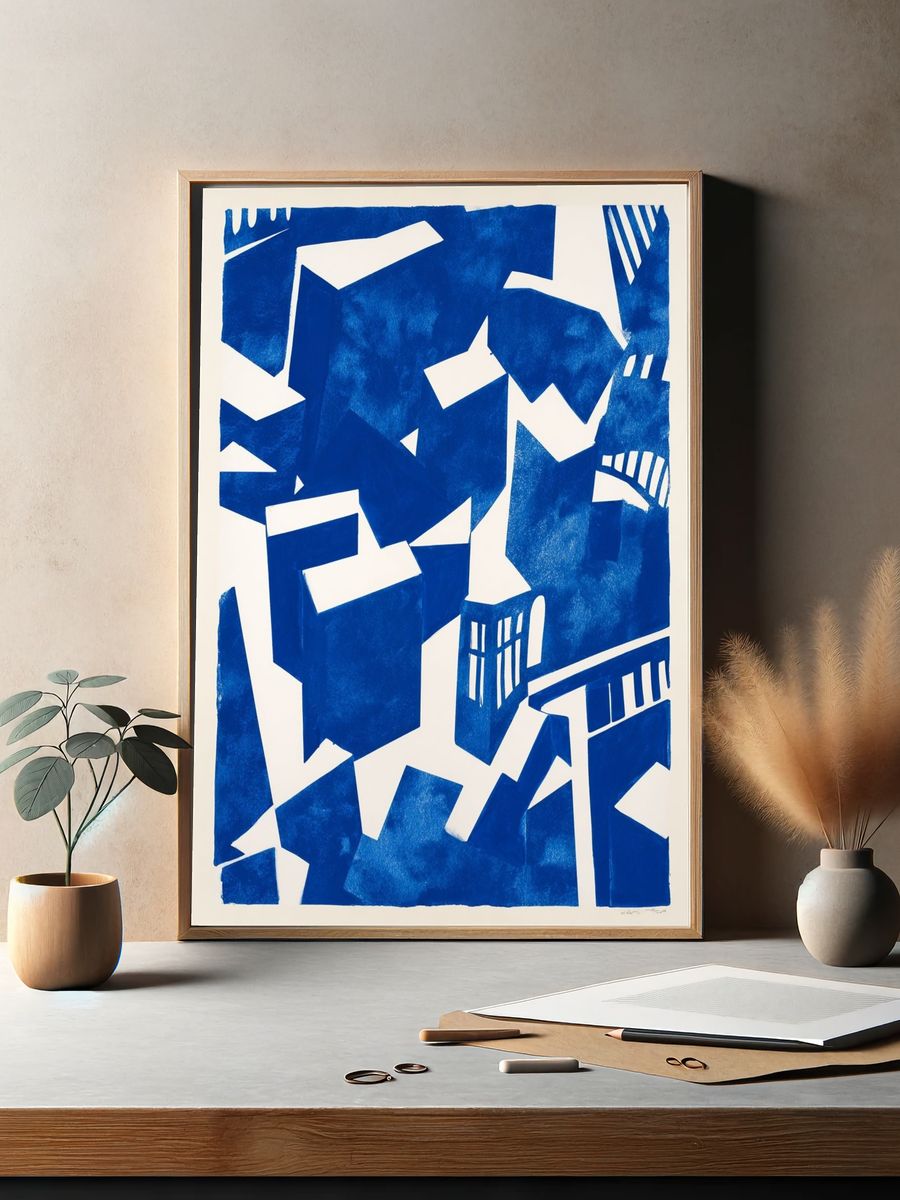 Blue Geometric Abstract Poster. — room view 2