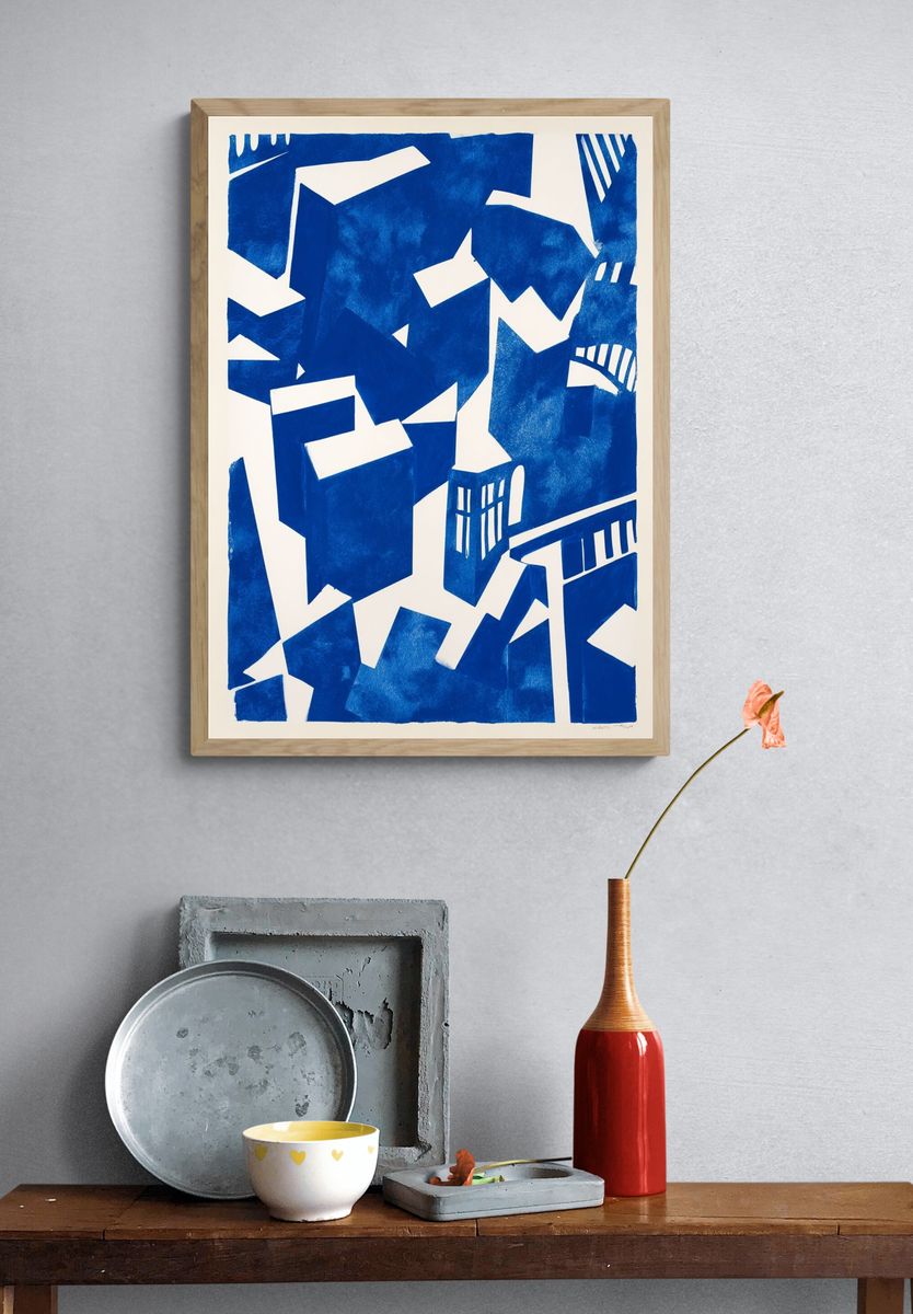 Blue Geometric Abstract Poster. — room view 3