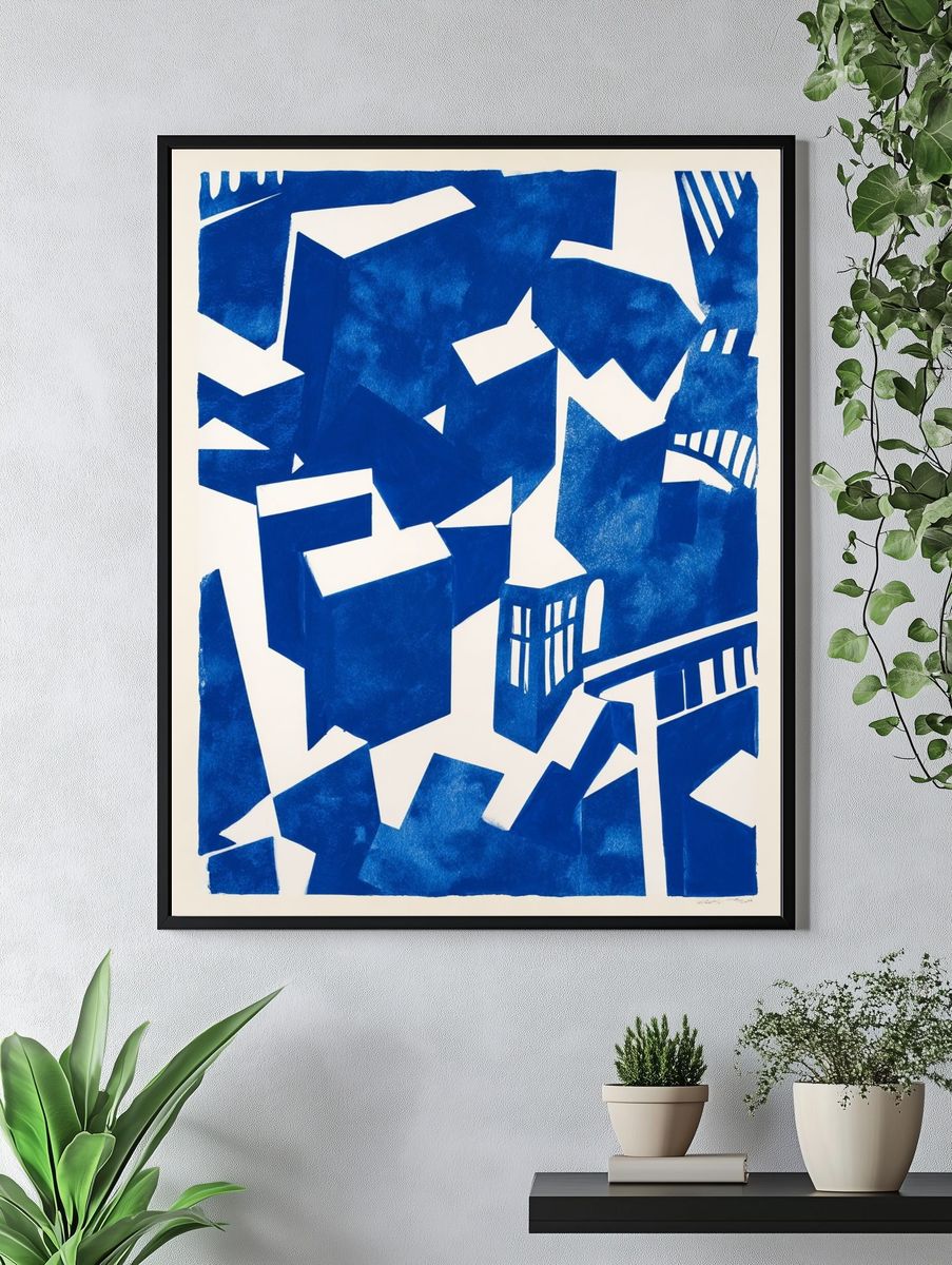 Blue Geometric Abstract Poster. — room view 4