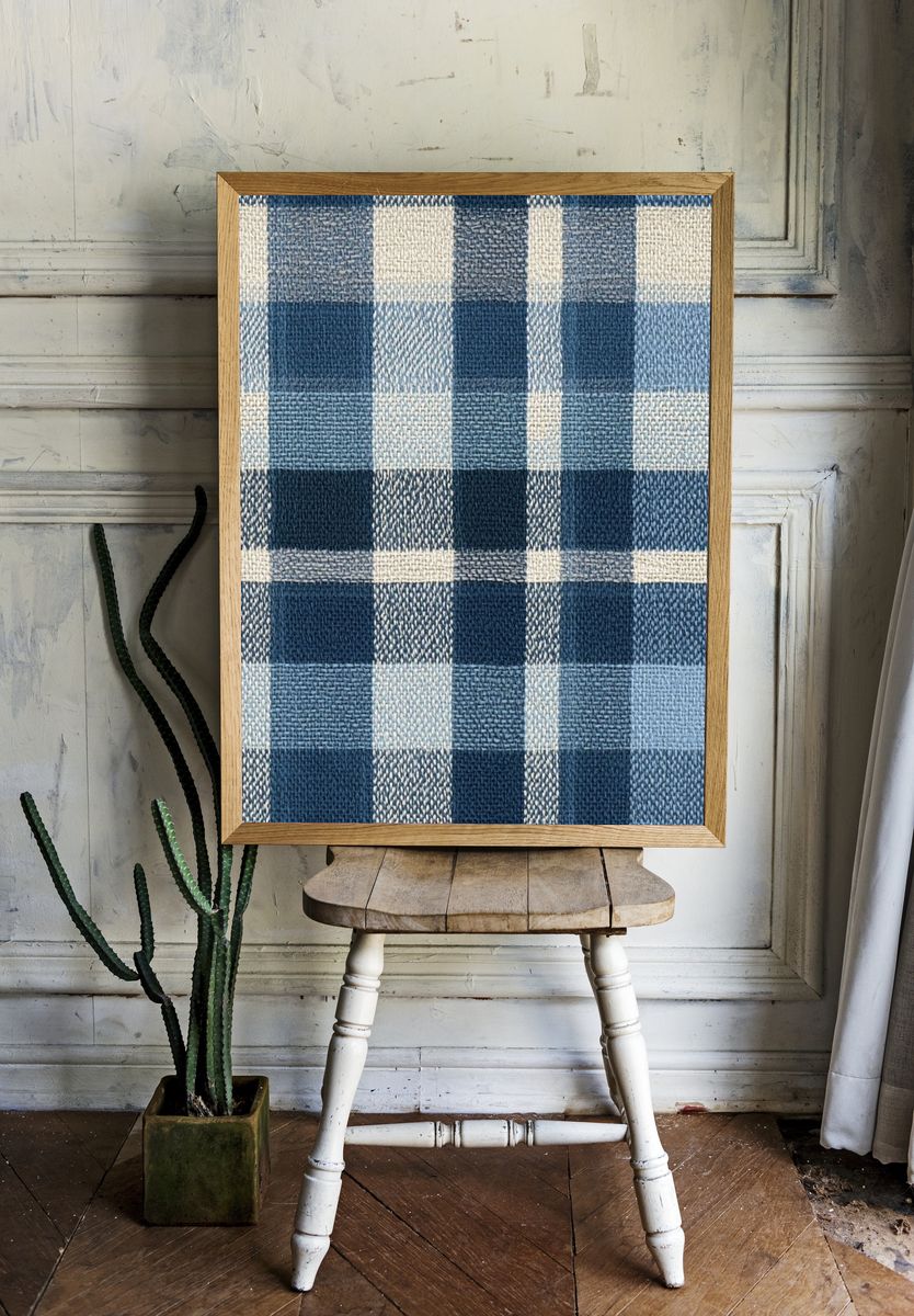 Blue Plaid Textile Pattern Print. room preview