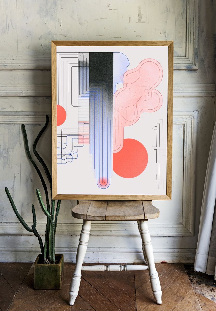 Geometric Neon Abstract Poster. — room view 1